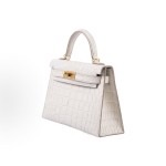 HERMES Mini Kelly II 19 Gold Buckle Kelly Bag single-shoulder crossbody handbag 19 Women\'s 8L Beton Glacier White